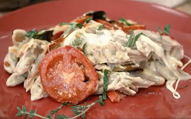 Σουφλέ ζυμαρικών με ψητά λαχανικά